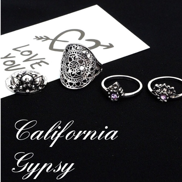 4 piece Boho festival Gypsy lotus midi ring - Picture 4 of 6